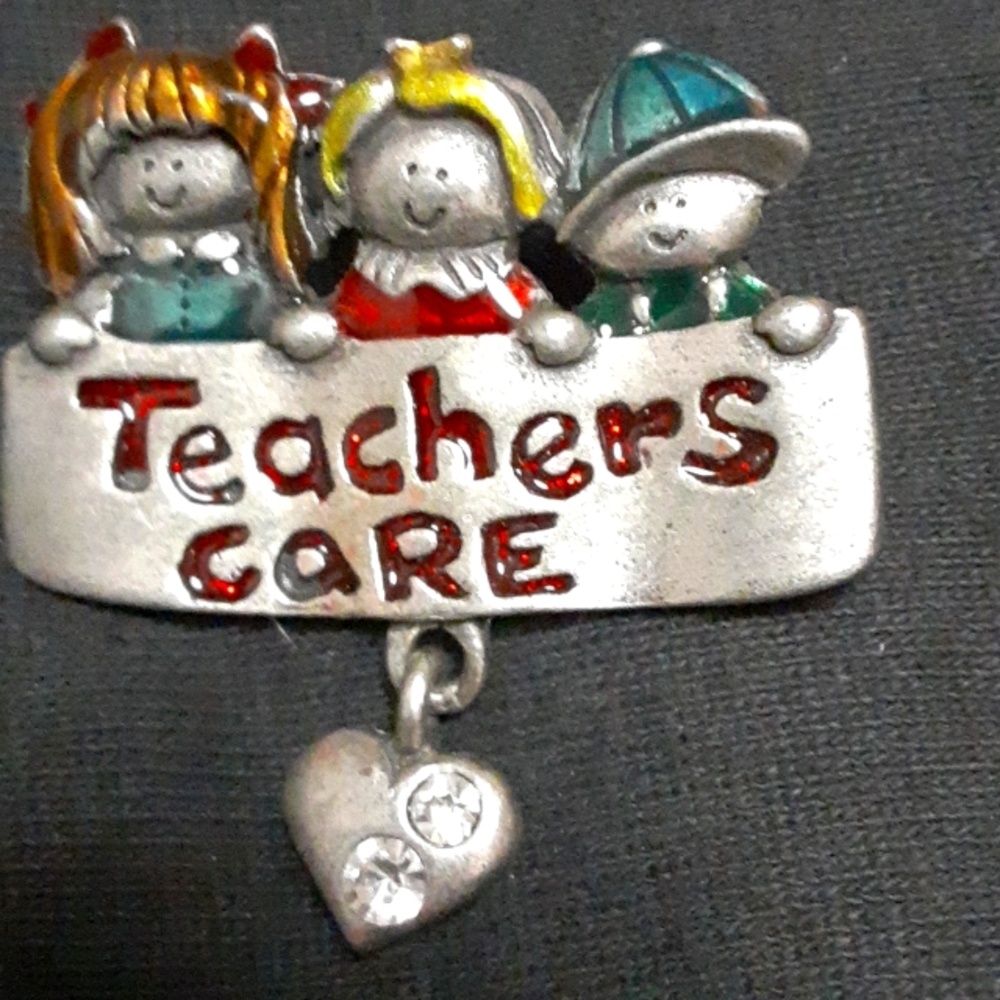 Vintage AJMC Pewter Teachers Care Brooch